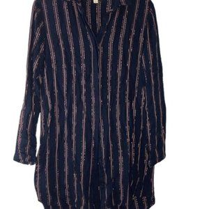 Cloth & Stone Womens Mini Shirt Dress Navy Rose Gold Metallic Lurex Stripe S